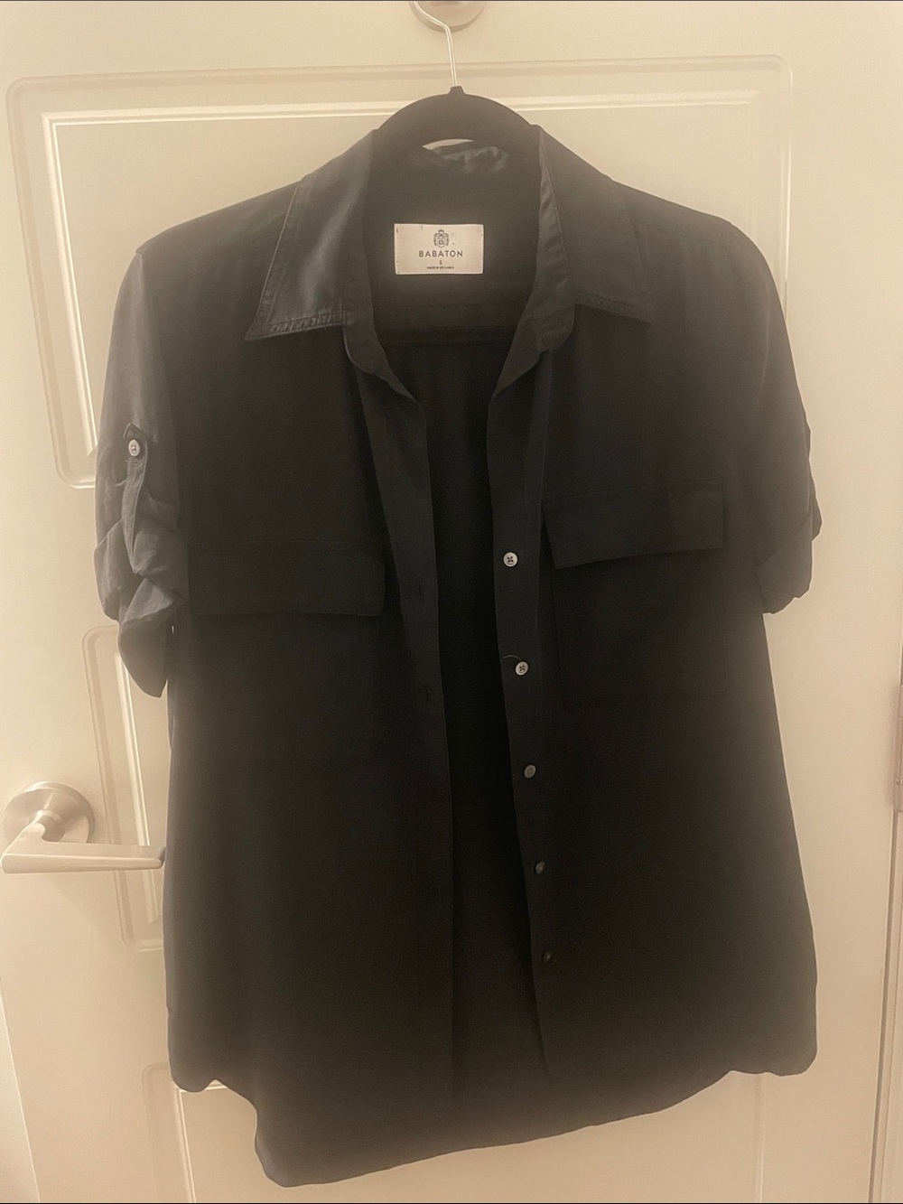 Babaton Black Short-Sleeve Utility Button-Down Shirt